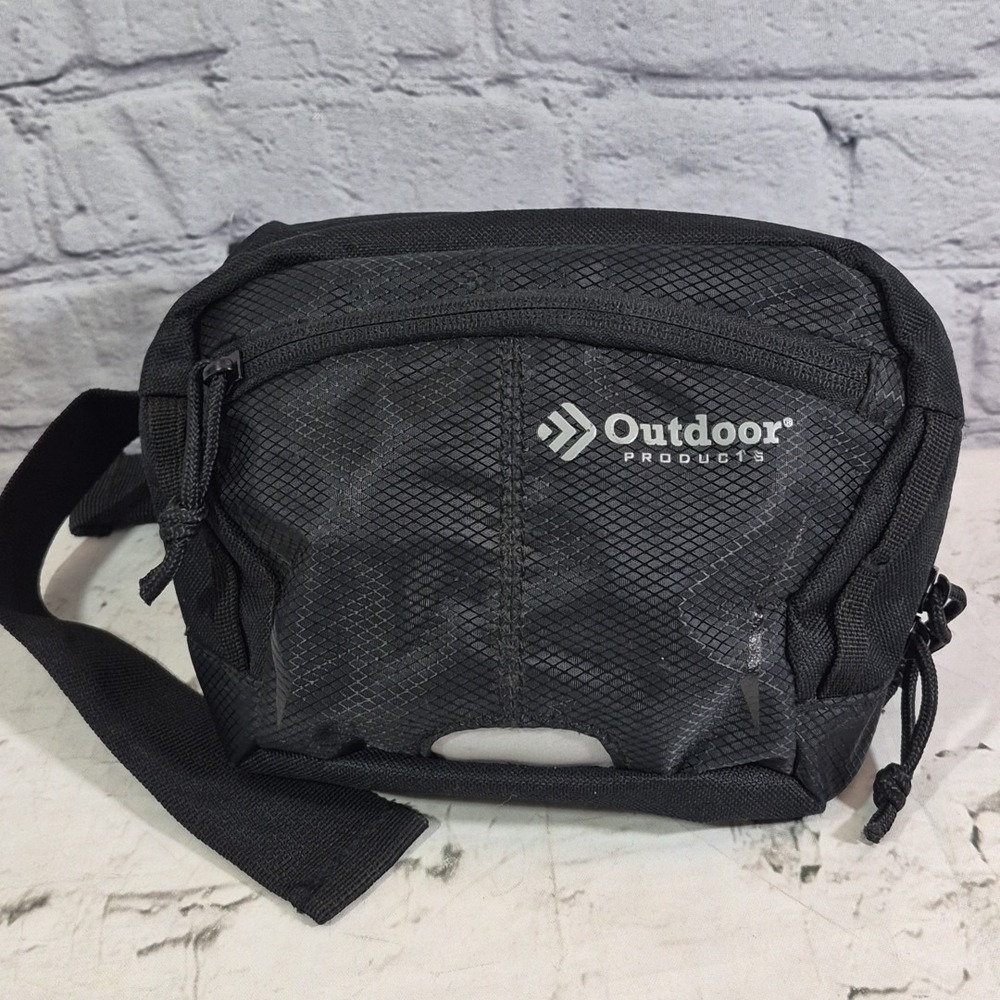 Outdoor Products Black Waist Pack Sling Fanny Bag Adjustable Zippers 9x7"